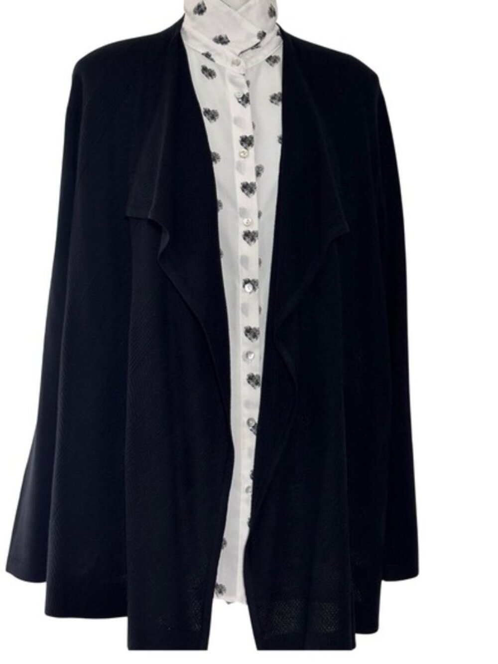 Calvin Klein Black Knit Waterfall Cardigan Duster Sweater Women's Large longline